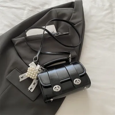 Women Fashion Casual Solid Color Pendant PU Crossbody Bag