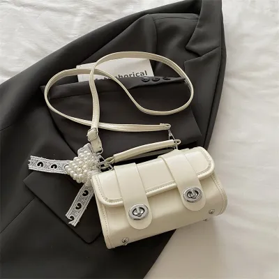 Women Fashion Casual Solid Color Pendant PU Crossbody Bag
