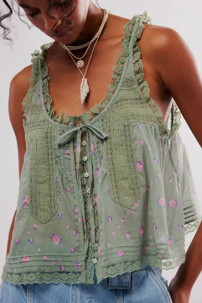 Women Fashion Solid Color Single-Breasted Lace Lace Stitching Strap Top