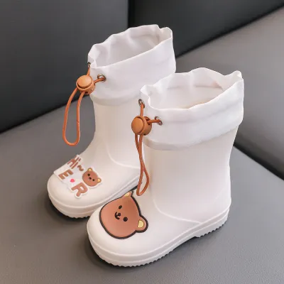 Kids Boys And Girls Fashion Cartoon Elastic Shoe Mouth Non-Slip PVC Rain Boots Mid-Calf Unisex