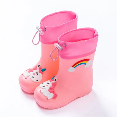 Kids Boys Girls Fashion Cartoon Unicorn Waterproof Non-Slip Rain Boots Mid-Calf