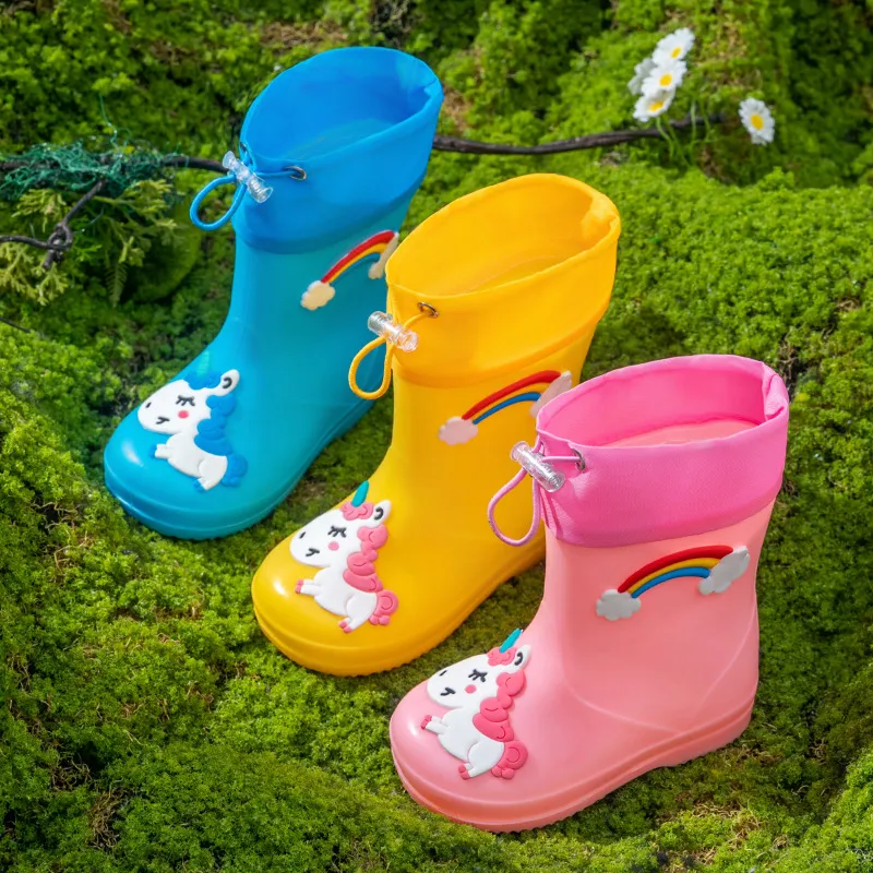 Kids Boys Girls Fashion Cartoon Unicorn Waterproof Non-Slip Rain Boots Mid-Calf