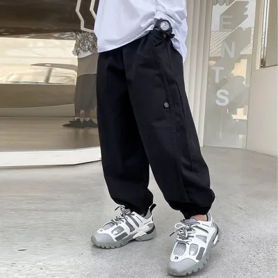 Kids Boys' Fashion Casual Spring Loose Cotton Pants Solid Color Mid-Waist Long