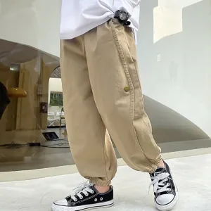 Kids Boys' Fashion Casual Spring Loose Cotton Pants Solid Color Mid-Waist Long