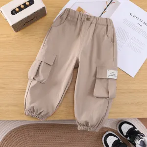 Kids Boys Fashion Casual Spring and Autumn Pockets Pants Long Cotton Solid Color