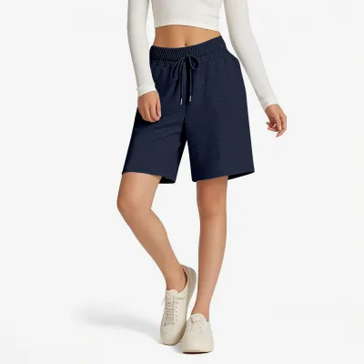 Women Fashion Casual Spring And Summer Solid Color Loose Elastic Waist Shorts
