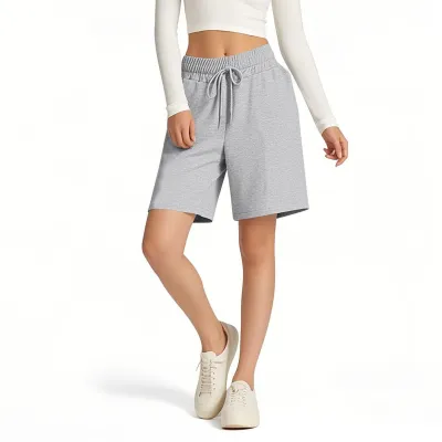 Women Fashion Casual Spring And Summer Solid Color Loose Elastic Waist Shorts