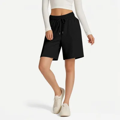 Women Fashion Casual Spring And Summer Solid Color Loose Elastic Waist Shorts