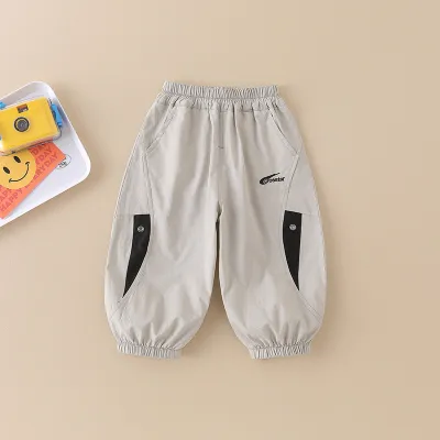 Boys Fashion Casual Summer Color-Block One-Button Cotton Pants Kids Boys Clothing(3-14T)