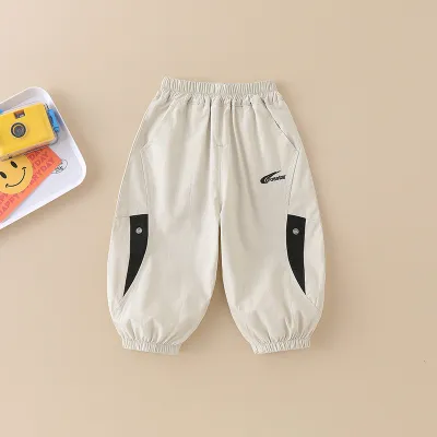 Boys Fashion Casual Summer Color-Block One-Button Cotton Pants Kids Boys Clothing(3-14T)