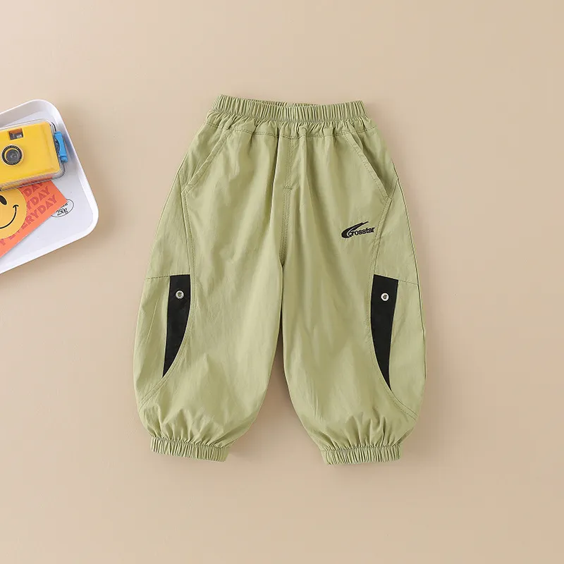 Boys Fashion Casual Summer Color-Block One-Button Cotton Pants Kids Boys Clothing(3-14T)