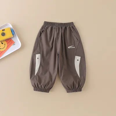 Boys Fashion Casual Summer Color-Block One-Button Cotton Pants Kids Boys Clothing(3-14T)