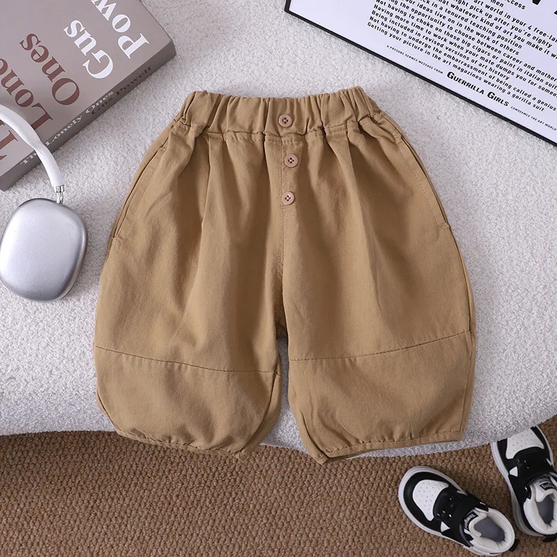Boys Fashion Casual Summer Solid Color Cartoon Button Down Cotton Pants