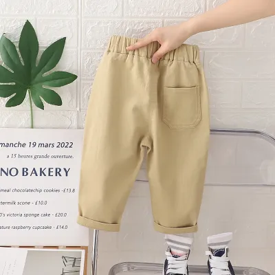 Kids Boys Fashion Casual Solid Color Cotton Cartoon Print Straight Long Pants