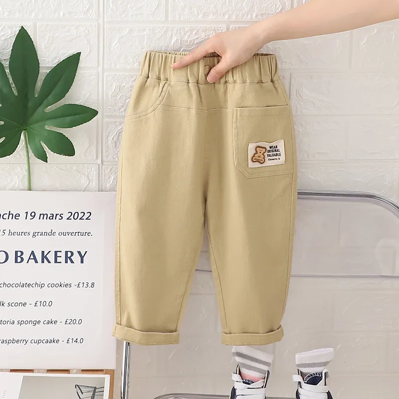 Kids Boys Fashion Casual Solid Color Cotton Cartoon Print Straight Long Pants