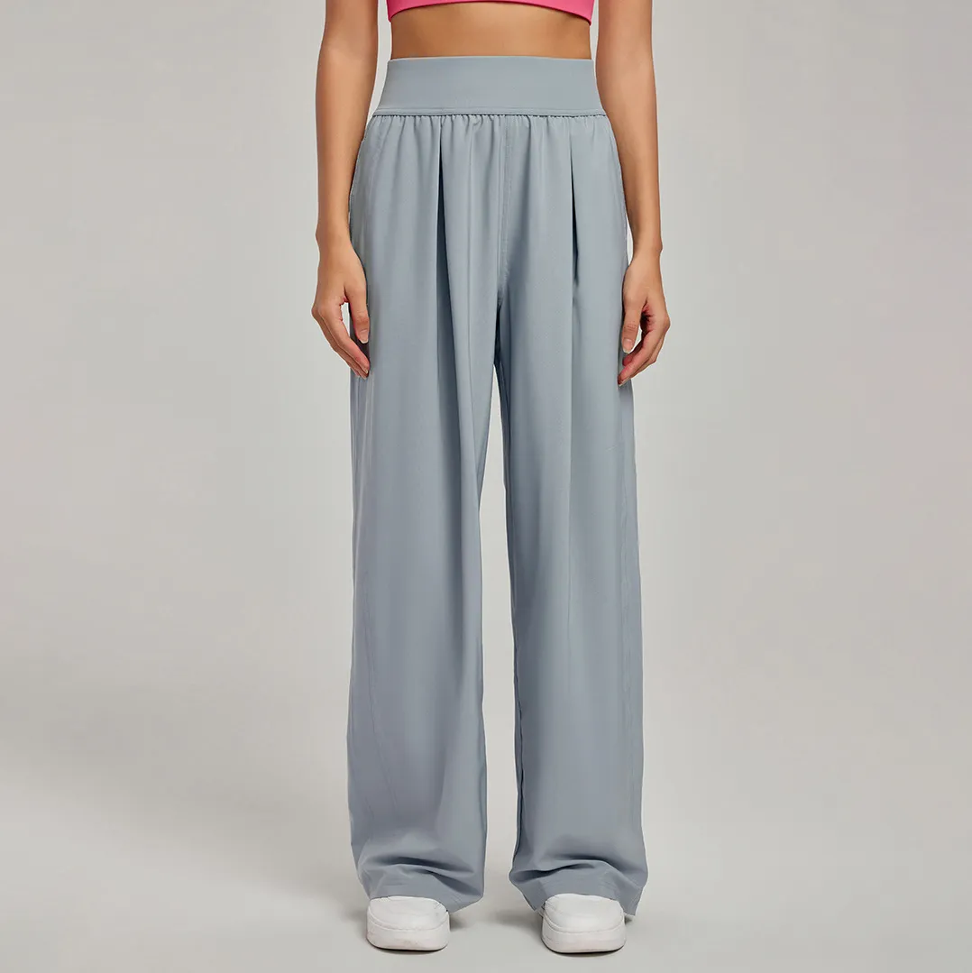 Women Fashion Casual Solid Color High Waist Breathable Loose Sports Pants