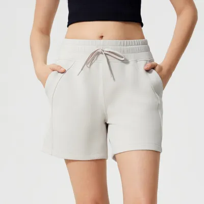Women Fashion Casual Summer Solid Color Drawstring Loose Sports Shorts