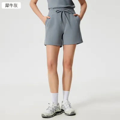 Women Fashion Casual Summer Solid Color Drawstring Loose Sports Shorts