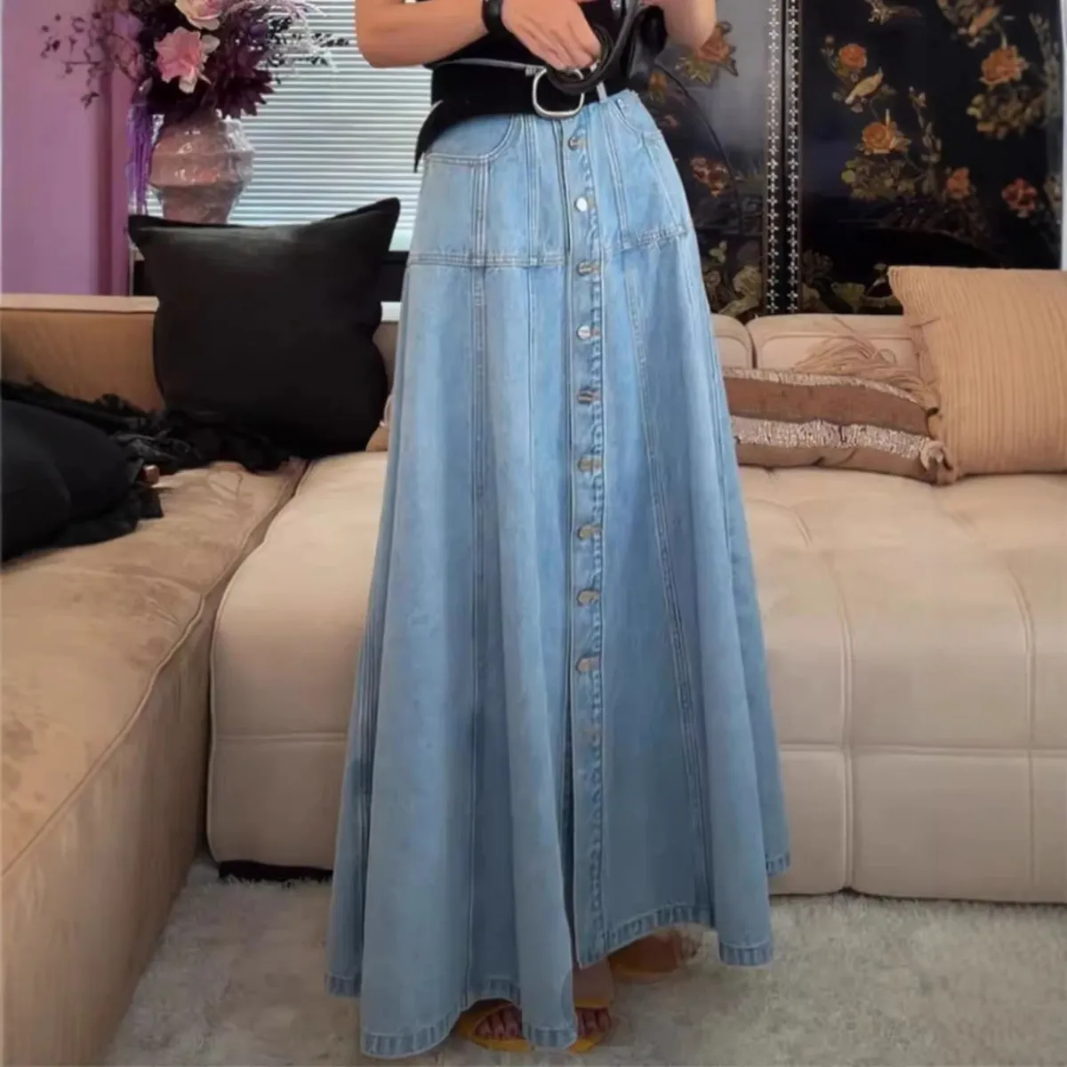 Women Fashion Casual High Waist Denim Skirt