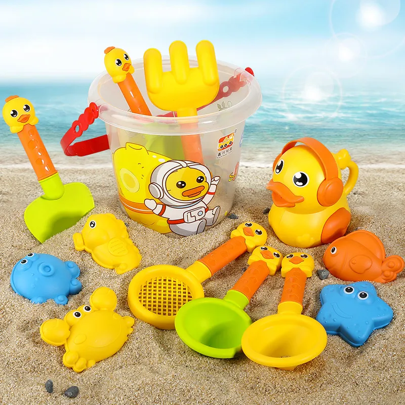 Fashion Cute Duck Beach Bucket Sand Digging Shovel Beach Tools 14pcs Set for Kids