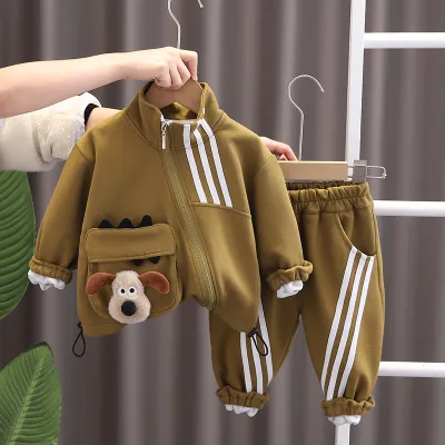 Boys' Fashion Casual Spring Striped Long-Sleeve Jacket and Pants Two-Piece Set