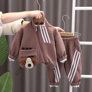 Boys' Fashion Casual Spring Striped Long-Sleeve Jacket and Pants Two-Piece Set