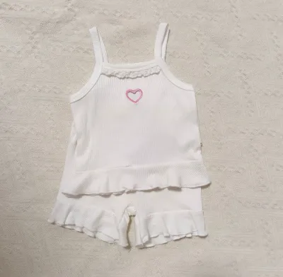 Kids Baby Girl's Fashion Summer Solid Color Love Camisole Loose Shorts Two-Piece Set Cotton Sleeveless
