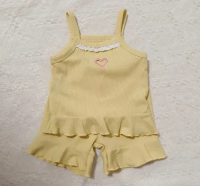 Kids Baby Girl's Fashion Summer Solid Color Love Camisole Loose Shorts Two-Piece Set Cotton Sleeveless