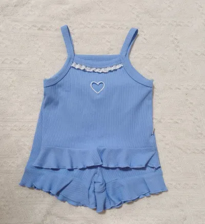 Kids Baby Girl's Fashion Summer Solid Color Love Camisole Loose Shorts Two-Piece Set Cotton Sleeveless