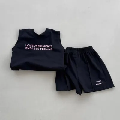 Kids Baby Boys Summer Fashion Letter Printed Sleeveless Vest and Loose Shorts Two-Piece Set