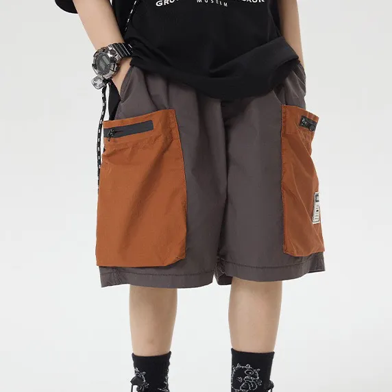 Kids Boys' Casual Summer Contrast Color Pocket Shorts with Letter Print