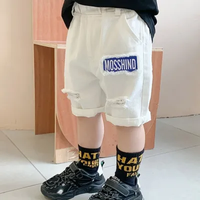 Kids Boys' Fashion Casual Summer Thin Ripped Cotton Shorts Solid Color