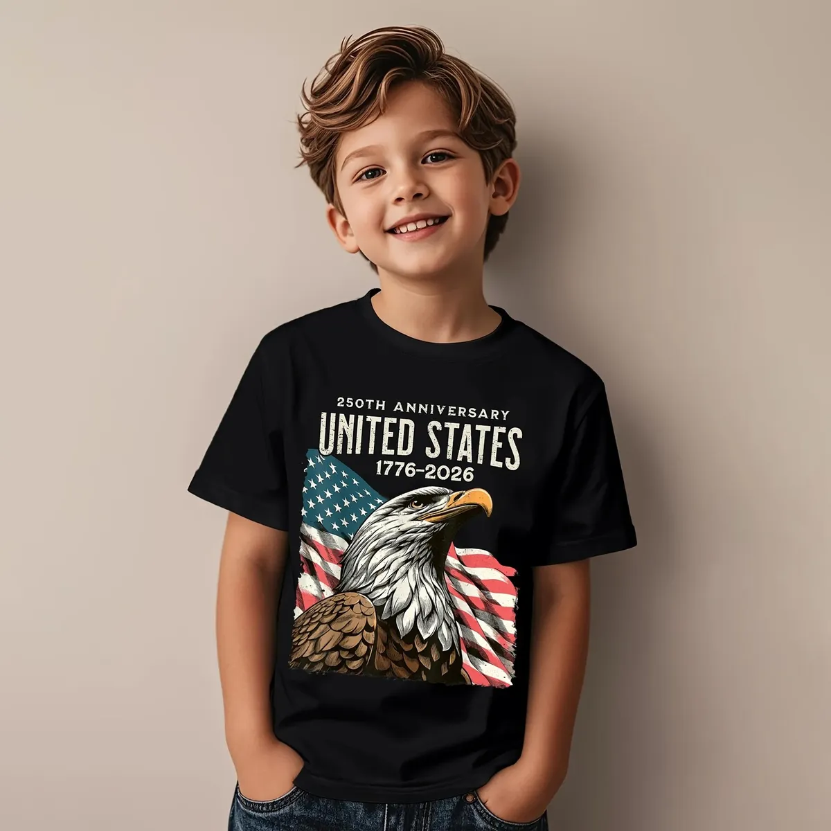 Kids Boys Casual Cotton Independence Day Print Round Neck Short Sleeve T-Shirt