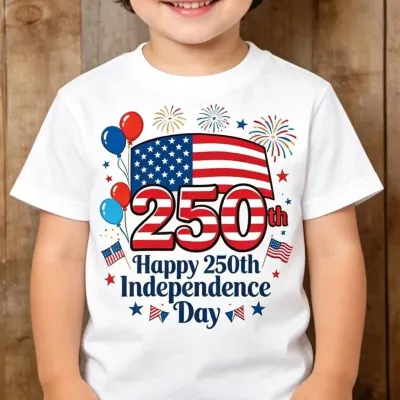 Kids Boys Girls Fashion Casual Independence Day Printed Cotton Short-Sleeve T-Shirt