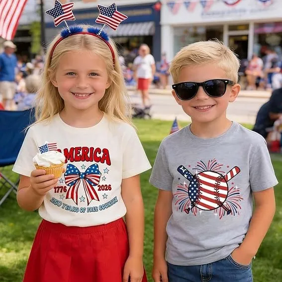 Kids Boys And Girls Fashion Casual Independence Day Printed Short-Sleeve Loose T-Shirt