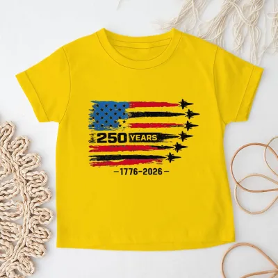 Kids Boys And Girls USA Independence Day Printed Round Neck Short Sleeve T-Shirt Unisex Casual Cotton