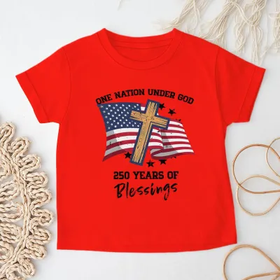 Kids Boys And Girls USA Independence Day Printed Round Neck Short Sleeve T-Shirt Unisex Casual Cotton