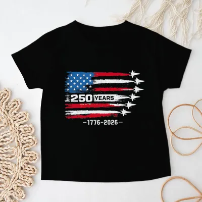 Kids Boys And Girls USA Independence Day Printed Round Neck Short Sleeve T-Shirt Unisex Casual Cotton