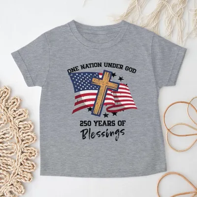 Kids Boys And Girls USA Independence Day Printed Round Neck Short Sleeve T-Shirt Unisex Casual Cotton