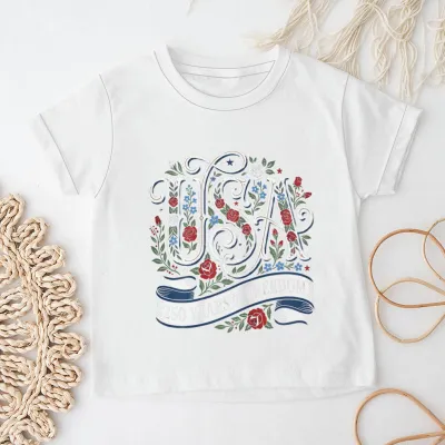 Kids Boys And Girls USA Independence Day Printed Round Neck Short Sleeve T-Shirt Unisex Casual Cotton