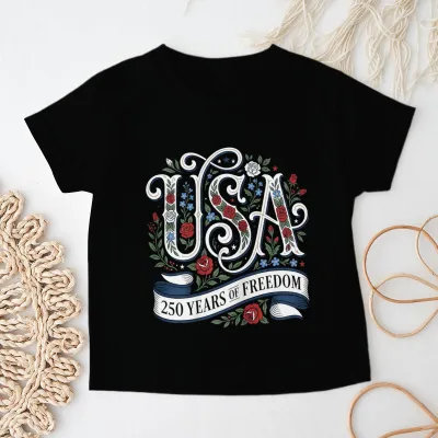Kids Boys And Girls USA Independence Day Printed Round Neck Short Sleeve T-Shirt Unisex Casual Cotton
