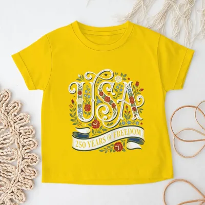 Kids Boys And Girls USA Independence Day Printed Round Neck Short Sleeve T-Shirt Unisex Casual Cotton