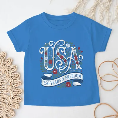 Kids Boys And Girls USA Independence Day Printed Round Neck Short Sleeve T-Shirt Unisex Casual Cotton