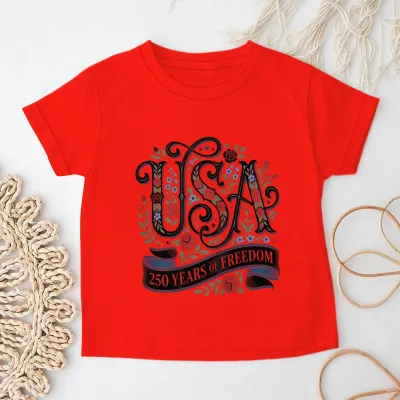 Kids Boys And Girls USA Independence Day Printed Round Neck Short Sleeve T-Shirt Unisex Casual Cotton