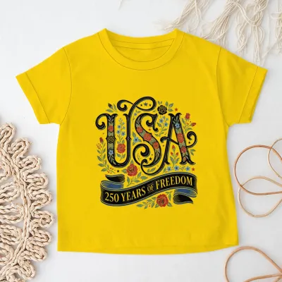 Kids Boys And Girls USA Independence Day Printed Round Neck Short Sleeve T-Shirt Unisex Casual Cotton