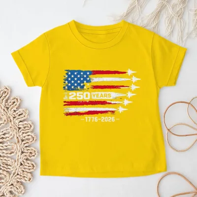 Kids Boys And Girls USA Independence Day Printed Round Neck Short Sleeve T-Shirt Unisex Casual Cotton