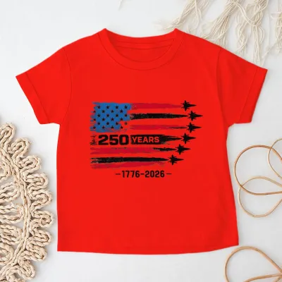 Kids Boys And Girls USA Independence Day Printed Round Neck Short Sleeve T-Shirt Unisex Casual Cotton