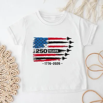 Kids Boys And Girls USA Independence Day Printed Round Neck Short Sleeve T-Shirt Unisex Casual Cotton