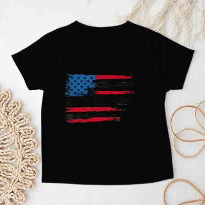 Kids Boys And Girls USA Independence Day Printed Round Neck Short Sleeve T-Shirt Unisex Casual Cotton
