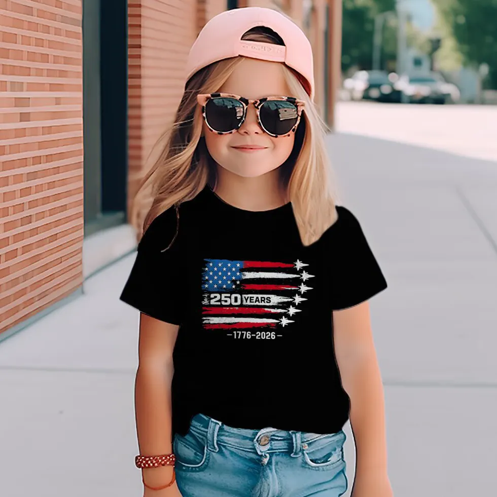 Kids Boys And Girls USA Independence Day Printed Round Neck Short Sleeve T-Shirt Unisex Casual Cotton